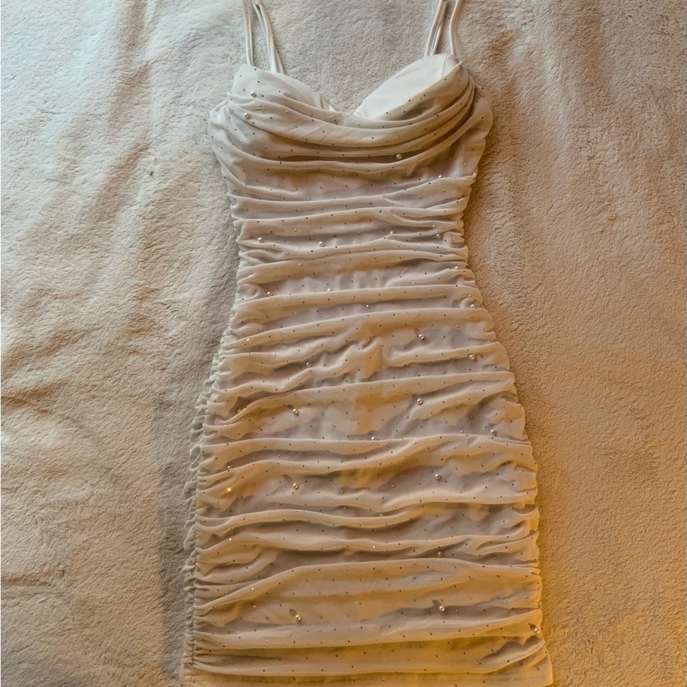 Windsor White Ruched Mini Dress